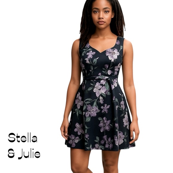 Stella & Julie Black W Metallic Floral Print Party WhimsiGoth Dress NWOT Size 6 - Picture 1 of 13